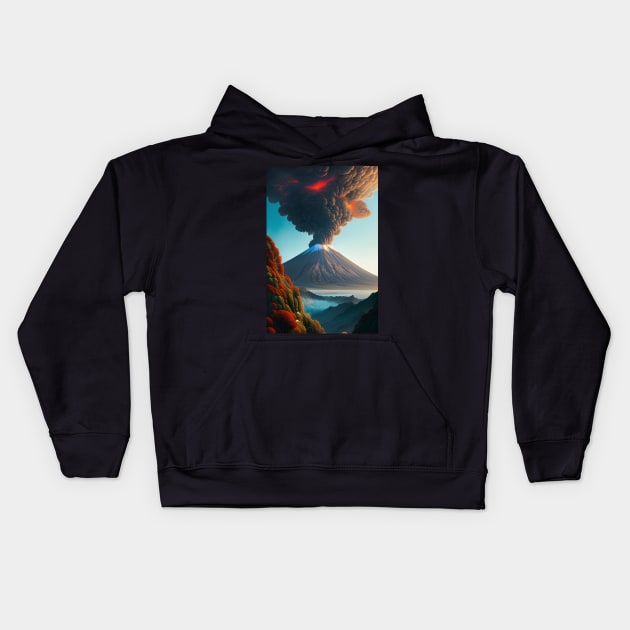 Volcanic Fury: A Digital AI Fantasy Landscape Kids Hoodie by Christine aka stine1